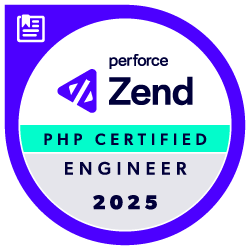 Perforce Zend PHP Certified Engineer 2025 badge.