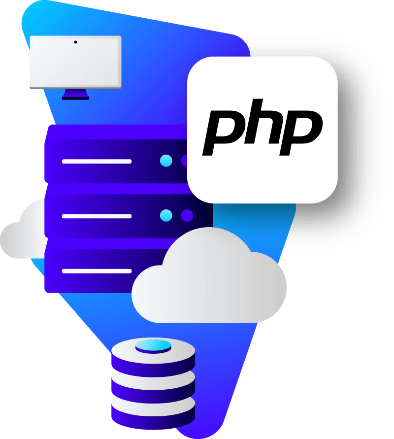PHP cloud server with computer and database.