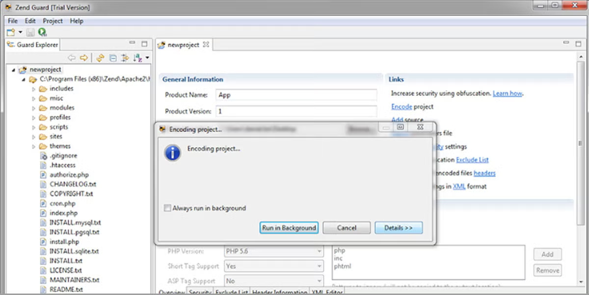 Zend Guard encoder screenshot.