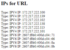 image showing IPs for URL during ODBC demo with Db2