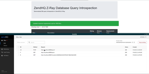 screenshot showing zendhq database requests