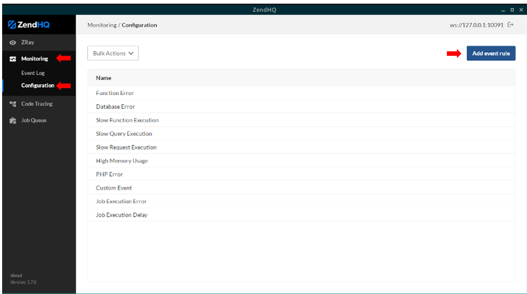 The ZendHQ monitoring dashboard