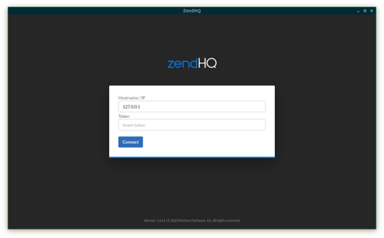 ZendHQ Hostname / IP and Token login screen