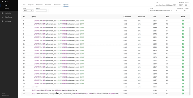 screenshot showing zendhq cleared filters for database query tab